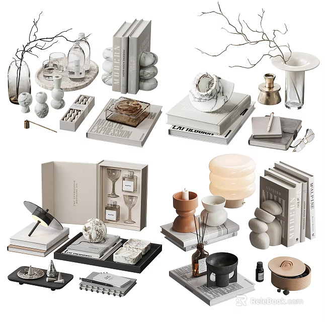 Modern Minimalist Decorative Ornament Set For Home Decor With Sculptures Vases And Trays 3d model 