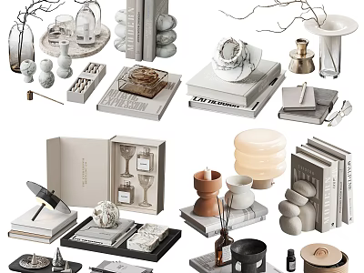 Modern Minimalist Decorative Ornament Set For Home Decor With Sculptures Vases And Trays 3d model