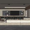 Modern Living Dining Room Interior With Sectional Sofa Decorative Shelves And Ceiling Lights