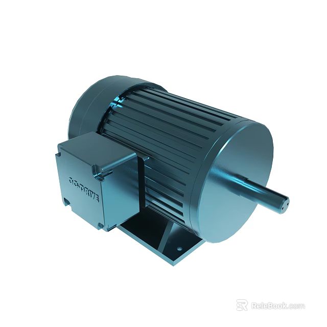 Industrial Electric Motor with Cylindrical Body Base and Rotor Shaft 3d model 