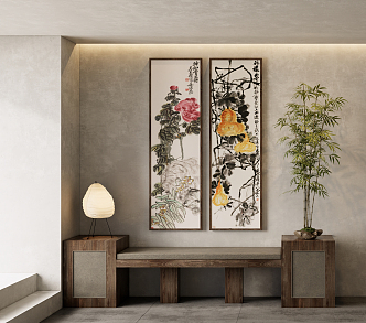 Chinese Plant Painting Art Hanging Painting Traditional Chinese Painting Chrysanthemum Potted Table Lamp 3d model