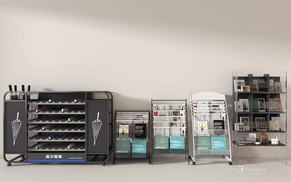 Public Facilities Display Racks With Information Posters And Organized Item Shelves 3d model 