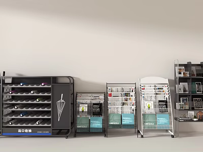 Public Facilities Display Racks With Information Posters And Organized Item Shelves 3d model