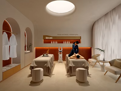 Beauty Spa Massage Therapy Room With Relax Renew Revive Sign And White Robes 3d model