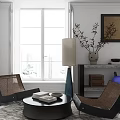 Modern Rattan Leisure Chair With Round Coffee Table And Window View Living Room Interior