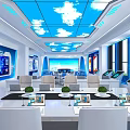 Modern Control Room Interior With Sky Ceiling Computer Workstations And Screens 3d model