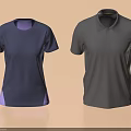 Dark Blue Short Sleeve T Shirt With Purple Hem And Dark Gray Collared Polo Shirt
