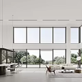 Modern Living Dining Room Interior With Large Windows Greenery View White Sofa And Brown Chairs