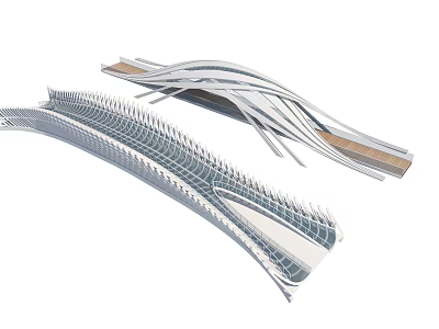 Modern Landscape Bridge Design With Streamlined Steel Frame And Wooden Deck 3d model