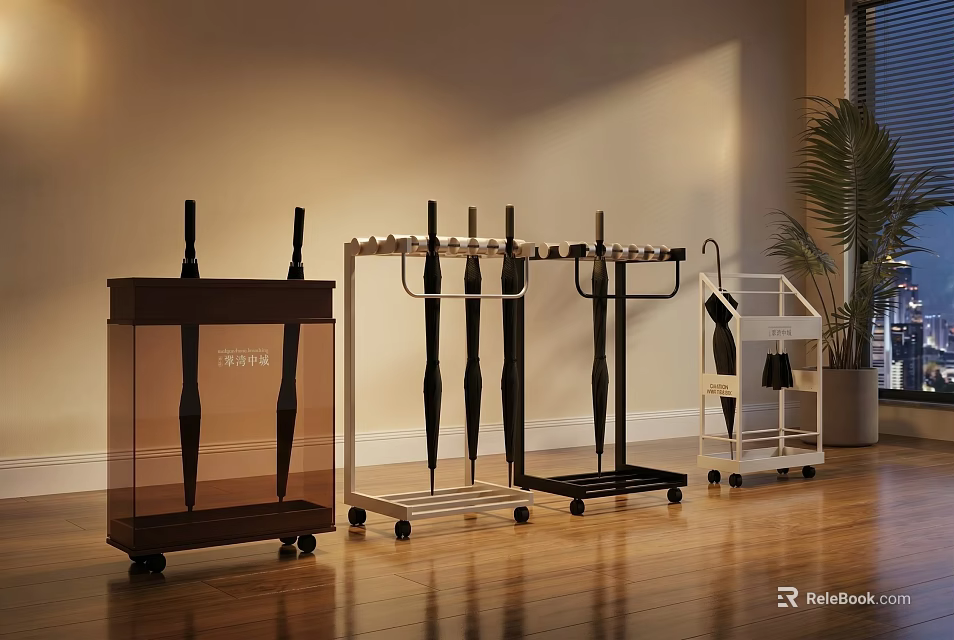 Different Designed Umbrella Racks With Cabinet Style Multi Tier And Wheeled For Indoor Home Use 3d model 