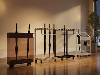 Different Designed Umbrella Racks With Cabinet Style Multi Tier And Wheeled For Indoor Home Use 3d model