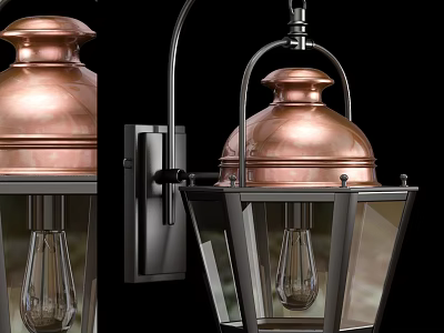 Classic Traditional Wall Sconce With Copper Dome Black Frame And Glass Panels 3d model