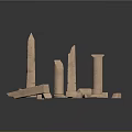 Ancient Stone Columns With Broken Architectural Elements On Circular Sand Platform 3d model
