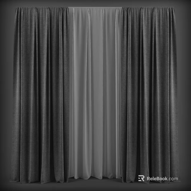 Dark Gray Curtains With Sheer Inner Layer For Modern Home Decoration 3d model 