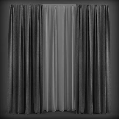 Dark Gray Curtains With Sheer Inner Layer For Modern Home Decoration 3d model