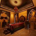 Thai Style SPA Sauna Interior With Elephant Decor Wooden Accents Massage Table And Plants