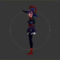 Witch Character In Purple Dress With Red Hat And Magic Staff