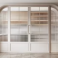 White Framed Arched Sliding Doors With Glass Panels In Modern Interior With Marble Flooring