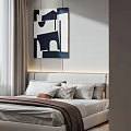 Modern Minimalist Bedroom Interior With Round Pendant Light Built in Wardrobe And Abstract Painting