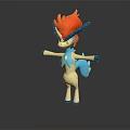 Game Movie Character 3D Model with Red Flame Mane Blue Horn Cream Body Standing Pose