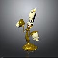 Animated Yellow Candlestick Figure With Smiling Face Holding Small Cups On Dark Background 3d model