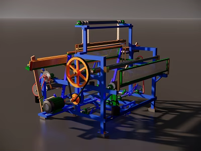 Industrial Equipment With Blue Frame Orange Wheel Green Parts And Mechanical Components 3d model