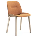 Light Green Fabric Dining Chair With Wooden Tripod Base And Vertical Stripe Texture