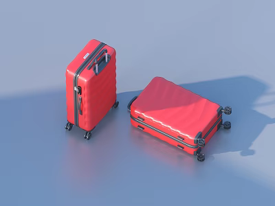 Stylish Red Luggage Suitcase Set With Rolling Wheels And Corrugated Surface Design 3d model