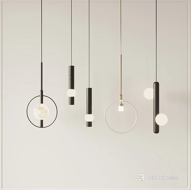 Modern Pendant Lights With Circular Frames And Cylindrical Shapes In Minimalist Design 3d model 