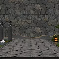 Tranquil Garden Decor With Stone Wall Stone Path Water Lilies And Lush Green Plants