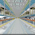 Modern Factory Production Line With Large Equipment Metal Structure Roof And Yellow Railings