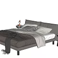 Grey Upholstered Double Bed With White Sheets Patterned Pillows Grey Throw And Side Tables