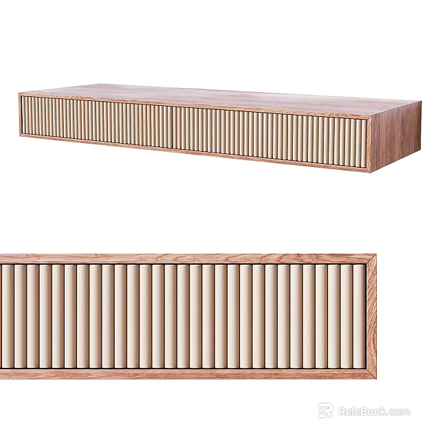Wooden TV Stand With Vertical Slat Design For Modern Living Room 3d model 
