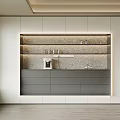 Elegant Modern Built in Wine Cabinet with LED Lighting and Marble Patterned Backsplash