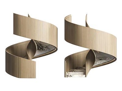 Modern Wooden Spiral Staircase With Elegant Curved Light Tone Design Structure 3d model