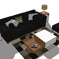 Modern Black Sofa And Coffee Table Set With Side Tables Lamps And Rug 3d model