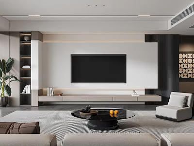 Modern Living Room Interior Design With TV Wall Sofa Coffee Table And Plant 3d model