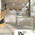 Loft Interior With Staircase Open Layout Bar Counter And Greenery 3d model
