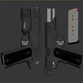 Modern Black Handguns With Tactical Light Attachment And Magazine On Gray Surface