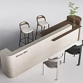 Modern Winner Bar Interior With Light Colored Surface Wooden Accent Stools Chairs And Potted Plant