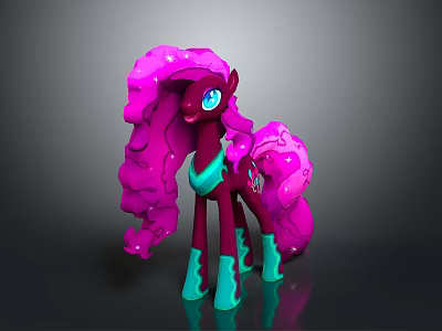 Colorful Cartoon Pony Character With Pink Curly Mane Purple Body And Green Accessories 3d model