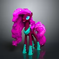 Colorful Cartoon Pony Character With Pink Curly Mane Purple Body And Green Accessories
