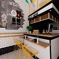 Bubble Tea Shop Interior With Modern Counter Tables Chairs And Decorative Lighting