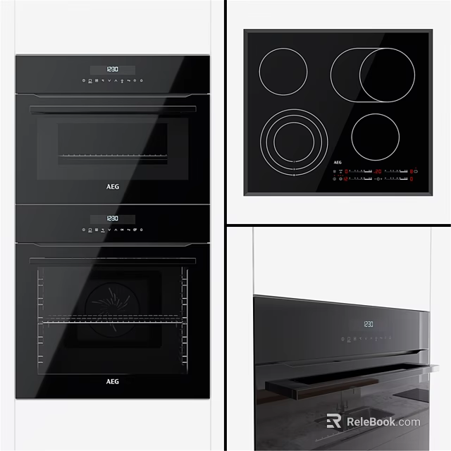 Black AEG Kitchen Appliances Including Ovens Cooktops And Range Hood 3d model 