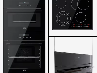 Black AEG Kitchen Appliances Including Ovens Cooktops And Range Hood 3d model
