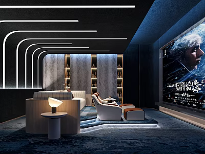 Modern Home Theater Interior With Sofas Ambient Lighting And Large Screen 3d model