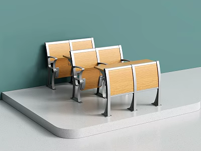 Modern Wooden Table And Chair Set With Metal Frame Green Wall On White Platform 3d model