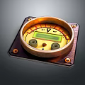 Vintage Gauge With Golden Frame Square Base Two Knobs And Digital Display Showing V km/h