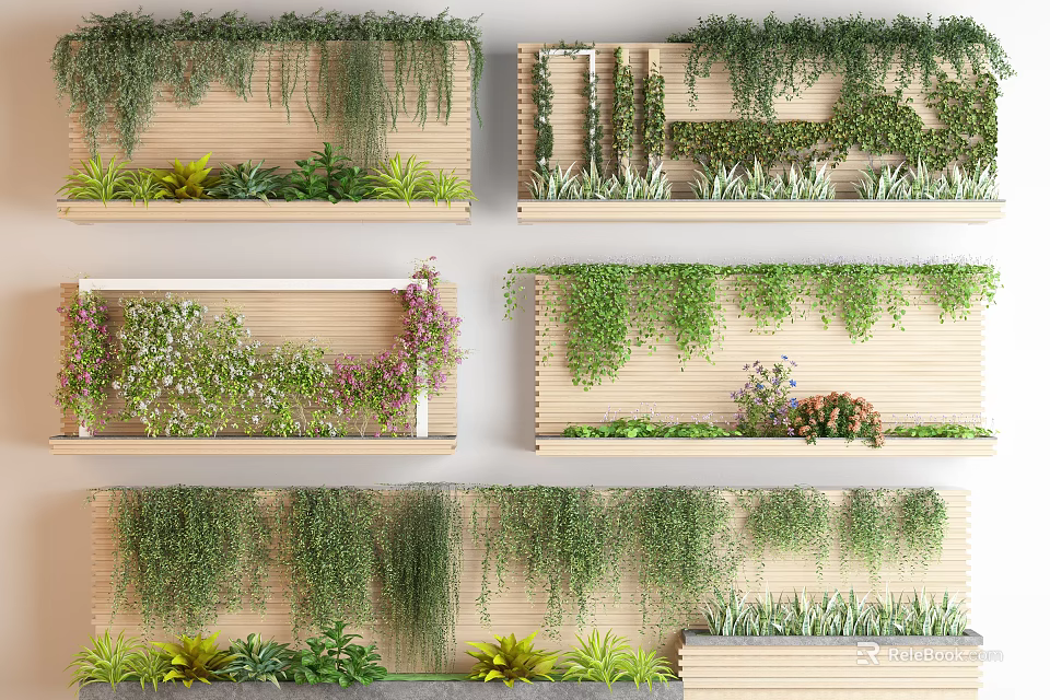 Vine Covered Wall Decor Designs With Hanging Greenery And Wooden Backdrops 3d model 
