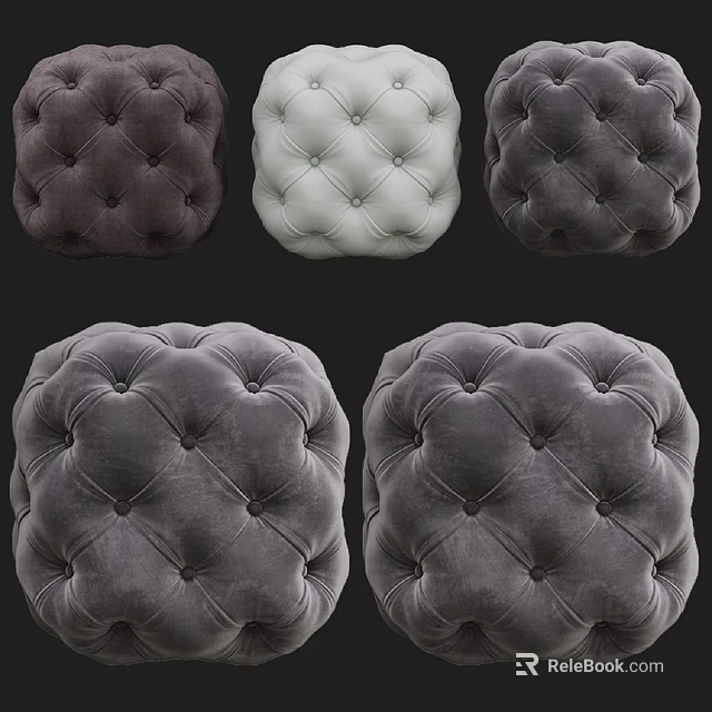 Tufted Velvet Square Ottomans In Multiple Colors For Living Room Decor 3d model 